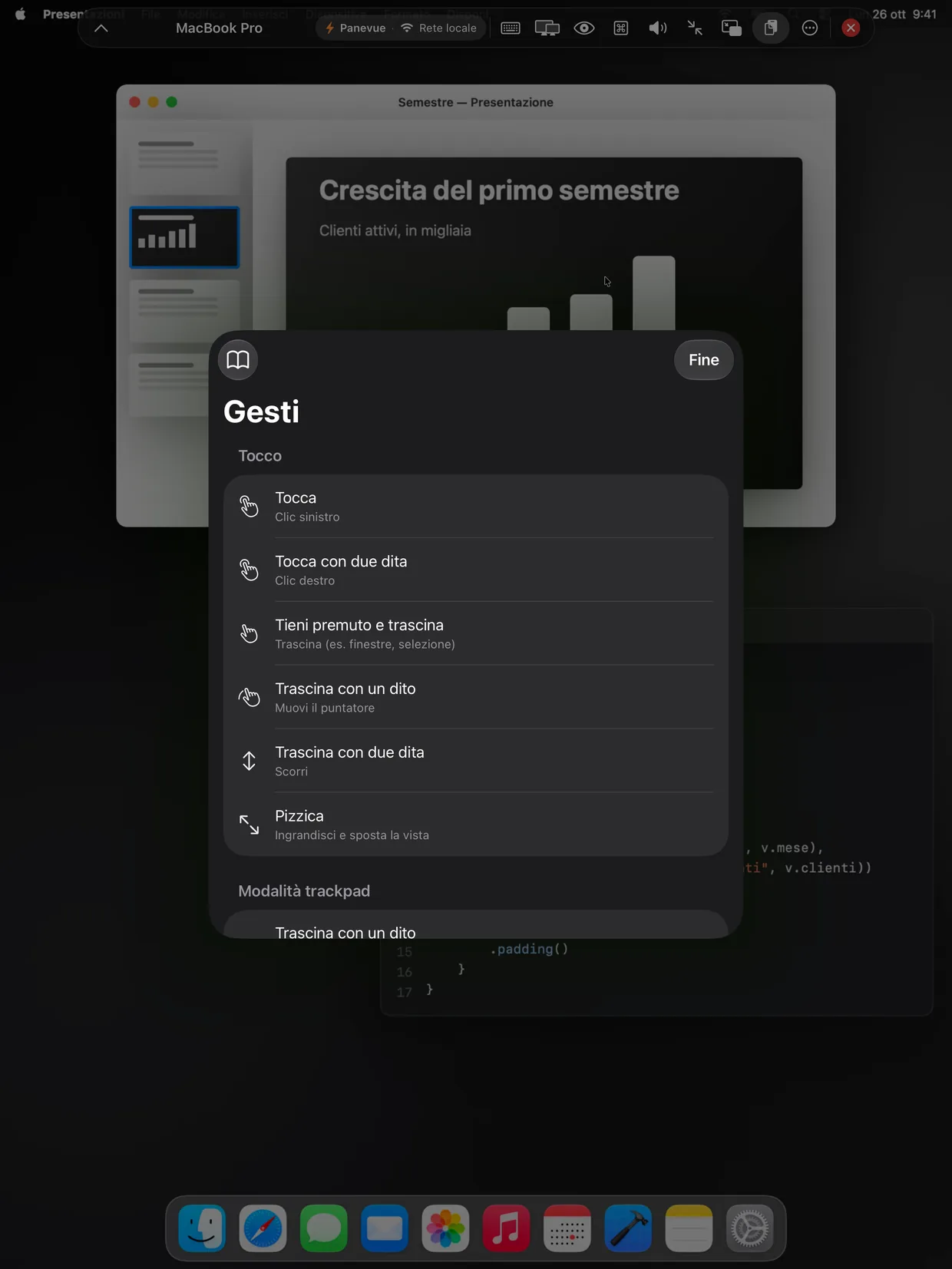 L'elenco dei gesti su iPad